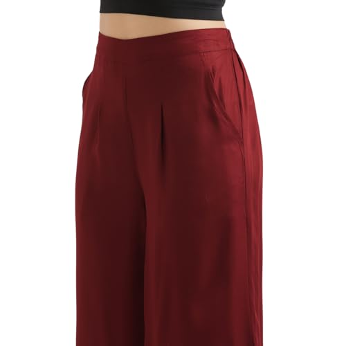 Image of SAADAA Palazzo Pants for Women Half-Elasticated Waistband | Palazzo for Women in Soft Viscose Fabric | Regular Fit with Mid Rise Waist & Deep Pockets | Versatile for Formal & Casual Wear