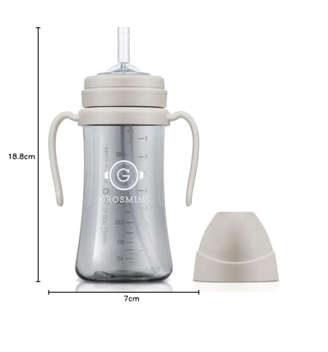 Grosmimi Magic Straw Cup, Customizable, PPSU, BPA Free (Beige, Large, 10 oz)