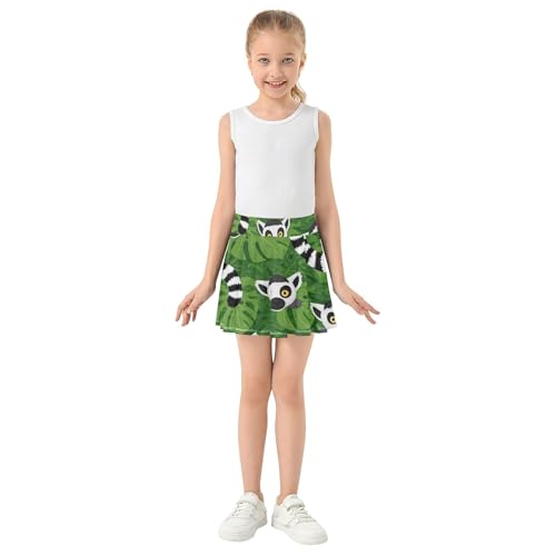 Joisal Toddler Tennis Skirts Cartoon Lemur Leaves Green Athletic Shorts for Girls Skorts Print Flowy Skirt 4t3