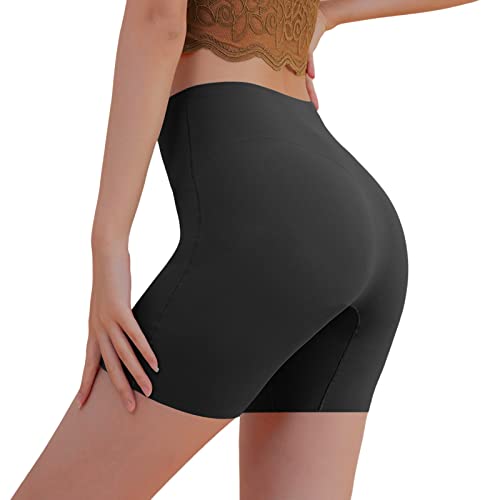 Shffuw Fajas Reductoras Bandas Antirozaduras Muslos Mujer Calzoncillos Bóxer De Cintura Alta para Mujer Interior Ultrafina Sin Marcas para Verano Mono Body Mallas Black 60-70kg