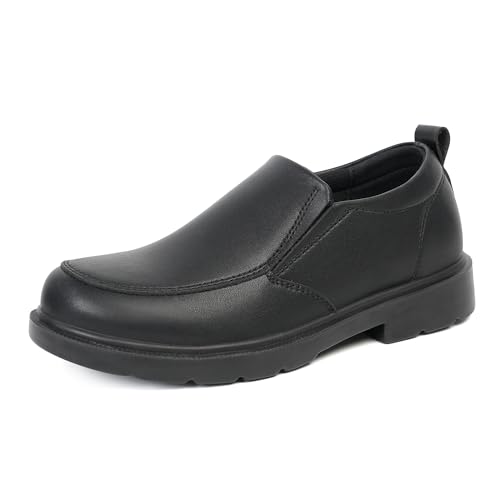 JABASIC Boys Slip-On School Uniform Shoes Non-Slip Comfortable Loafers for Kids (7,Black)