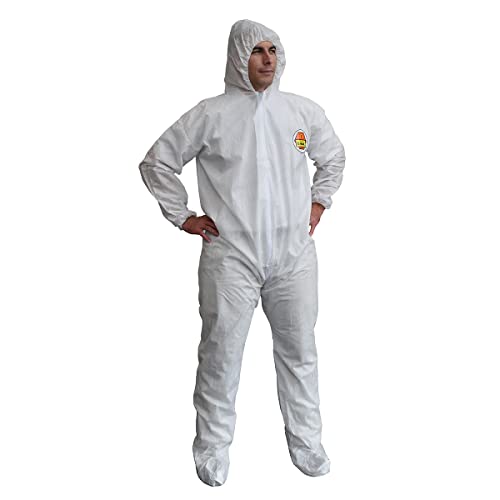 Cordova SMS400XL C-Max White SMS Coverall with Hood & Boots, Zipper Front, Elastic at Waist, Wrists, Ankles, Hood & Boots, X-Large, 25-Pack