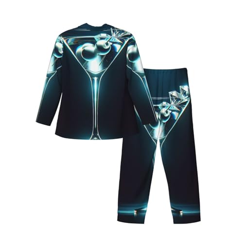 Cyberpunk Style Of A Martini Mens Pajamas Set Button Down Sleepwear Set Long Sleeve Loungewear With Pockets4