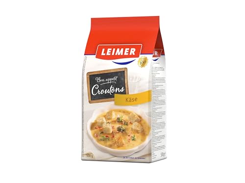 LEIMER Croutons Käse 500 g - Zart geröstet, mit Gewürzen verfeinert, aus frisch gebackenem Weißbrot, perfekt für Salate, Suppen, Knabbergebäck (1 x 500g)