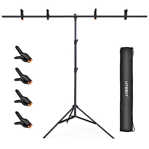 UTEBIT T Shape 6.5x5ft Backdrop Stand with 4 Clips, Adjustable Background Support System Kit with Spring Clamps Heavy Duty Photo Backdrop Stand for Parties Birthday Photographic Studio Video