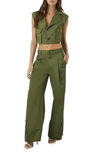 Forever 21 womens Button-hem Wide-leg Pants