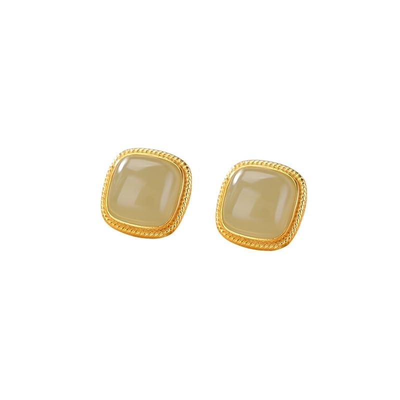 Boucles d'oreilles plaqué or avec pierre verte carrée style joaillerie