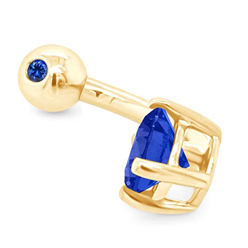 Affy Round Shape Simulated Blue Sapphire Body Piercing Belly Button Ring In 14K Yellow Gold Over Sterling Silver #TOP2