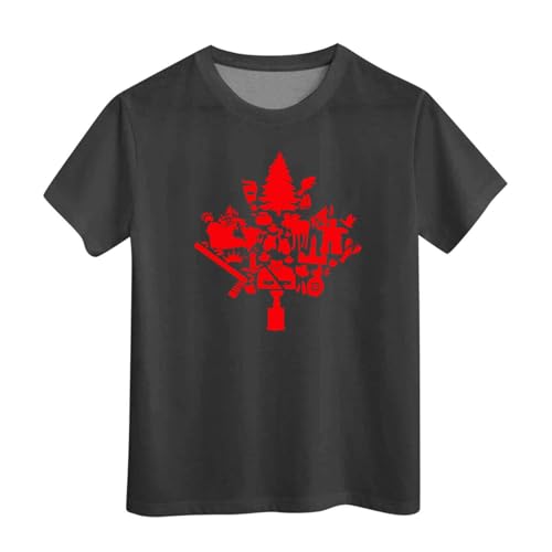 2026 Canada Day Niñas Camiseta de Manga Corta Verano Cuello Redondo Camiseta Casual Fit Camisas Básicas, Negro , 8-9 años