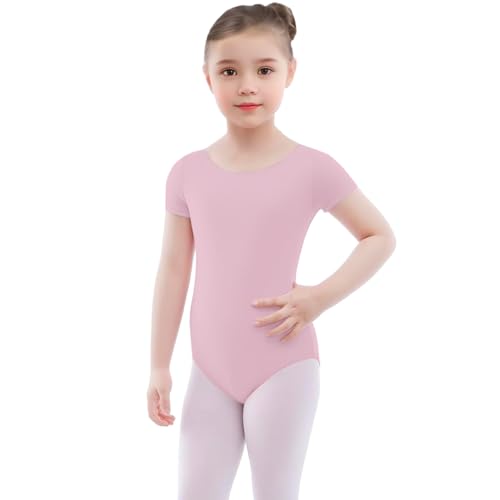Consejos para Comprar Ropa de Gimnasia - solo los mejores. 43 Leotardo Body para Niña Manga Corta Algodón Libre Movimiento ideal para Ballet, Gimnasia, Danza y Uso Diario (Rosa, 2-4 Años)