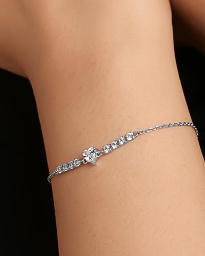 Image of Clara 925 Sterling Silver Heart Solitaire Pendant Earrings Chain Bracelet Ring for Women & Girls| Platinum Plated | Gift for her