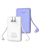 TG90° 2 Pack External Battery Pack 5000mAh Portable Charger, USB C Power Bank with Built-in Foldable AC Wall Plug and Cables, Mini Battery Charger Compatible with iPhone, Samsung, Google etc