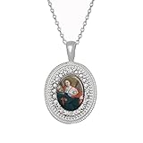 Saint Camillus De Lellis Silver Tone Necklace with Rhinestones Christian Pendant sku129