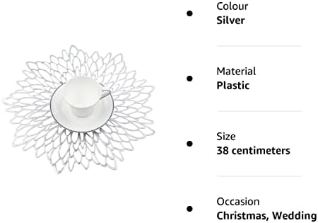 Famibay Silver Placemats Set of 6 Washable Christmas Vinyl Table Mats for Kitchen