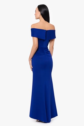 Image of Xscape Women's Long Off-the-Shoulder Sweetheart Neckline Formal Evening Gown with Ruching and Draped Ruffle Detail