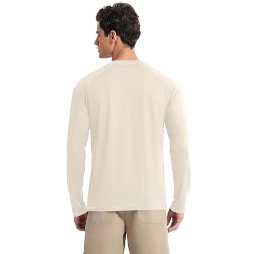 Beige White UPF 50+ Sun Shirts for Men Fishing Elasticity Mens Sun Shirts UV Protection Long Sleeve Beach2