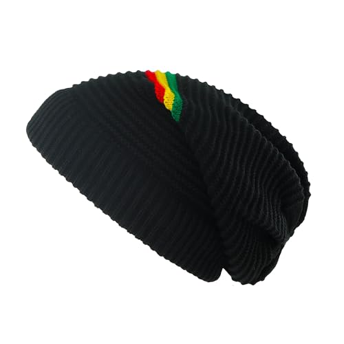 Unisex Rasta Stripe Beanies Jamaica Reggae Cap Slinky Beanie Multi-Colour Striped Slouchy Baggie Beanie Skullies Gorro Rasta Hat