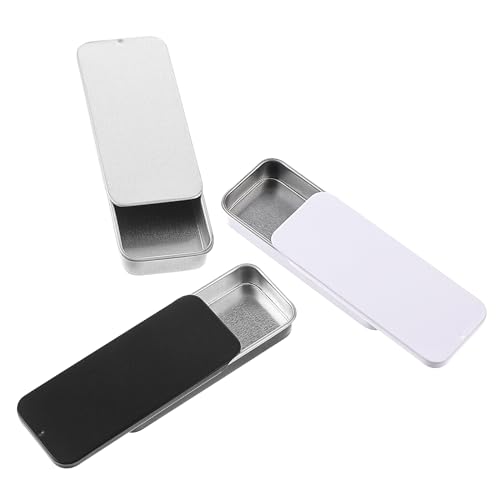 Telooco 578578_1_15SMPDPF 3Pcs Mini Metal Tin Box Containers Metal Slide Top Tin Containers Silve Black White cover