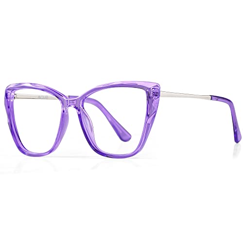 Image of Blue Light Blocking Glasses Cat Eye Stylish Computer Eyeglasses UV Ray Filter Women AB3304 (Purple)