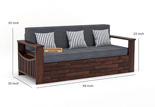 Image of Solid Sheesham Wooden Sofa Cums Bed with Mattresses for Living Room|Rosewood 3-Person Sofa Cums Bed for Bedroom Without Pillow (I-Walnut Finish)