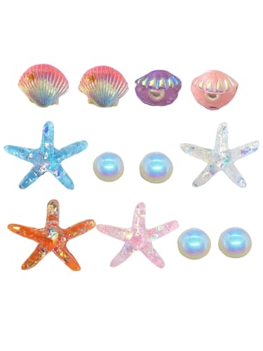 SAFITOYA Lot de 12 breloques décoratives pour chaussures, coquillages irisés, étoiles de mer, thème plage, Small, Plastique Perle, Pas de gemme – vue 2