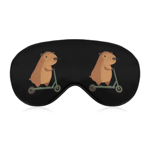 Cute Capybara Riding Scooter Sleep Mask Eye Shade Cover Adjustable Strap for Travel Lunch Break Women Men