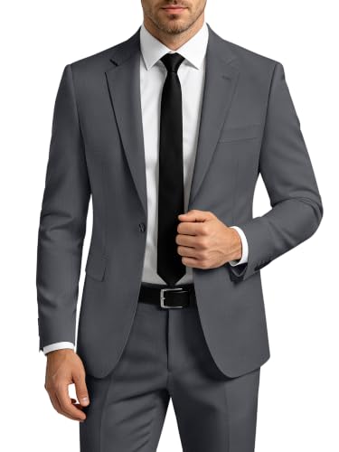 Image of Mens Suit 2 Piece Suits for Men One Button Slim Fit Solid Jacket & Pants Tuxedo Set Business Wedding Party Prom