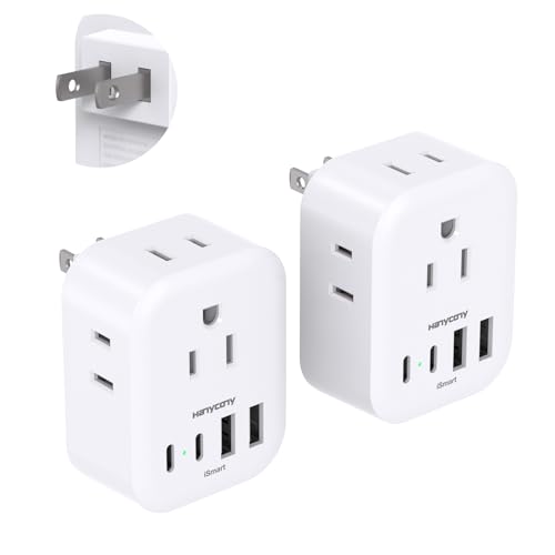 2 Pack US to Japan Travel Plug Adapter HANYCONY Japan Power Adpter with 4 Outlets 4 USB Ports(2 USB C) Type A Plug Adapter for Amercian USA to Japanese China Canada Mexico Philippines Peru