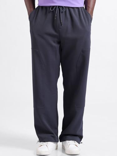 Image of The Indian Garage Co Men Loose Wide Leg Solid Mid-Rise Elasticated Utility Cargo Joggers