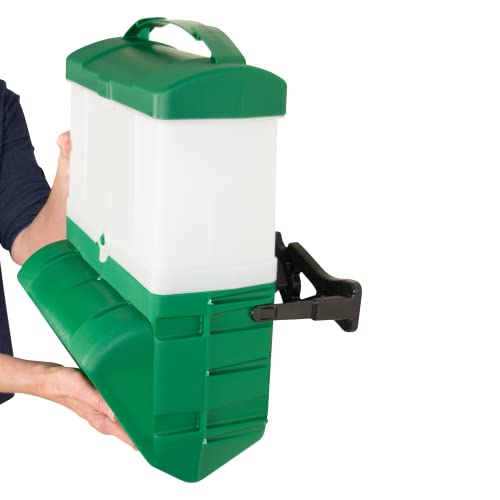 horizont Futterautomat für Hühner, 10 kg: Automatischer Futterspender für den Hühnerstall, zur Befestigung an der Wand, Futtertrog auf 20 kg erweiterbar, inkl. Regenschutz