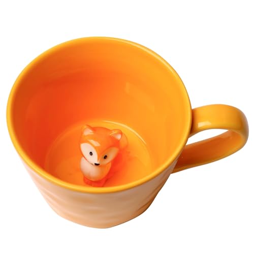Cteahrow Squirrel Ceramic Mug with 3D Animal Inside, Cartoon Handmade Figurine Mug, 12 oz/360ml Cute Coffee Mug with Interesting Design, Holiday and Birthday Gift for Coffee and Milk Tea Lovers (Fox)
