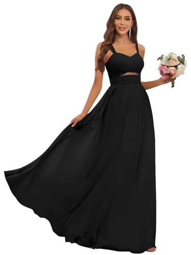 Women's Chiffon Bridesmaid Dresses for Wedding Long Pleated Cutout Formal Evening Dress