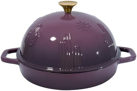 Bread Oven Cast Iron Bread Dutch Oven with Cloche Lid for Bread Baking Magenta Enameled Cast Iron Bread Oven with Dome Lid for Sourdough, 9.8 Inches