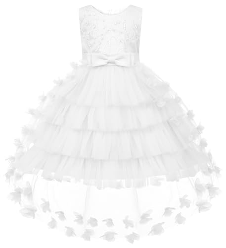 Uhnice Flower Girl Floral Dress Sleeveless Tulle Embroidery Skirt for Wedding Party