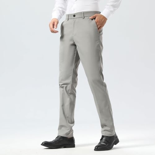 Image of Plaid&Plain Men's Slim Fit Dress Pants Stretch Khaki Pants Wrinkle Free