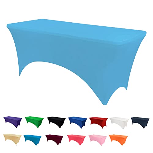 RAYNEAY 6FT Stretch Tablecloth for Craft, Lightblue Spandex Stretch Table Cloth, Washable and Wrinkle Resistant Market Stall Table Cover for Banquet Folding Table Event Wedding