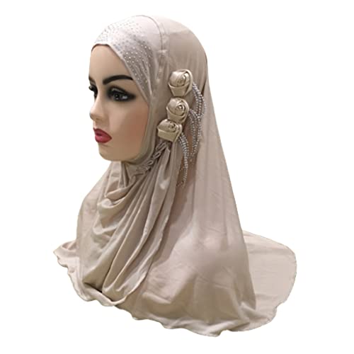 Muslim Girls Hijab With Flower Chains Pull On Amira Islamic Scarf Head Wrap Turban Caps Shawl Hijab