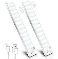 Schrankbeleuchtung LED Unterbauleuchte Küche LED Leiste mit Bewegungsmelder 2 Stück Schranklicht Schrankleuchte Batterie USB Akku Lampe Schrankleuchten Kabellos für Kleiderschrank/Treppe/Kofferraum/RV
