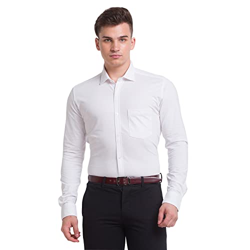 Image of Park Avenue Men's Cotton Blend Solid Pattern Slim Fit Narrow Collar Full Sleeve Formal Shirt