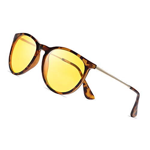 Holota Night Vision Driving Glasses Anti Glare Polarized - Women's HD Night Vision Glasses for Driving UV Protection (A1 Leopard Frame/Night Vision Yellow Lens)