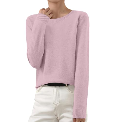 Suéteres de cachemira para mujer, de color liso, manga larga, ligeros, cálidos, casuales, cuello redondo, suaves, cómodos, de forro polar, talla grande, suéter de punto ajustado, Morado (, 3XL