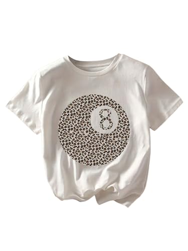 Girl's Leopard Number Graphic Tees Short Sleeve Crew Neck Casual Summer T Shirt