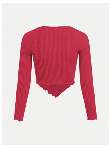 SOLY HUX Girl's Crop Tops Y2K Long Sleeve T Shirts Cute Ruched V Neck Tees Casual Fitted Asymmetrical Tops2