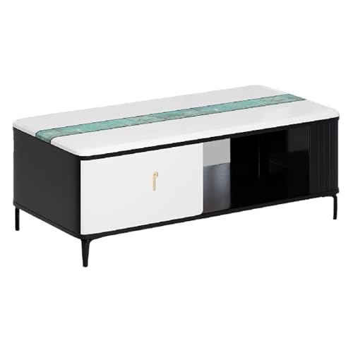 Image of Royaloak Sonet Marble Center Table | Metal Legs | High Gloss Reflective Finish | Italian Art Marble Table | Telescopic Channel | Drawer Storage | Bottom Shelf | Marble Top Centre Table