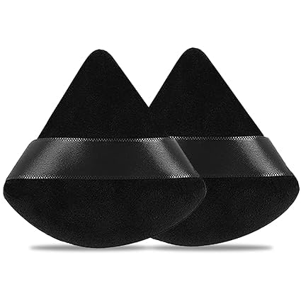 Image of Triangle Powder Puff Face Cosmetic Powder Puff Washable Reusable Bake Loose Powder Cosmetic Foundation Sponge Mineral Powder (2 Pcs Black Triange Puff)