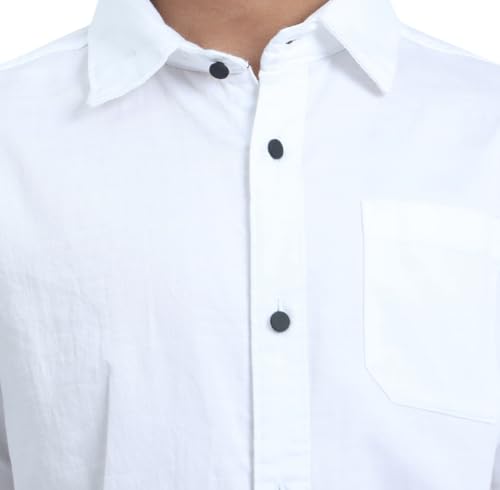 Image of Red Nine Rocket Science Boys' Solid Satin-Finish Poly Cotton Shirt | Single Pocket, Spread Collar, Long Sleeve, Casual
