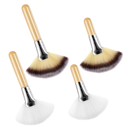 Qianyu 4 Stück Professionelle Fan Pinsel Gesichts Fächerpinsel Kosmetik Make-up Maske Bürsten Set Frauen Mädchen Gesichtsmaske Sbehandlungen Applikator für gepresste oder lose Pulver