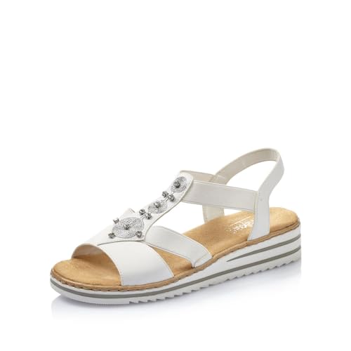 Rieker Damen Riemchensandalen V0687, Frauen Sandalen,Sommerschuhe,Freizeitschuhe,offene Schuhe,Strandschuhe,Sandaletten,Weiss (80),38 EU / 5 UK