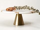 Real Marble Cake Stand by Balin Designs - White Marble 12' Round Cake Stand with Gold Stand - Smoothly Versatile Cake, Cupcake Stand - Ideal for Birthday Parties, Showers, Weddings Parties & Events