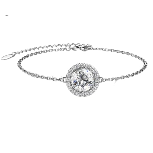 Image of 925 Sterling Silver Round Solitaire Halo Bracelet | Elegant 18k Gold Plated Jewelry for Women, Mother's Day